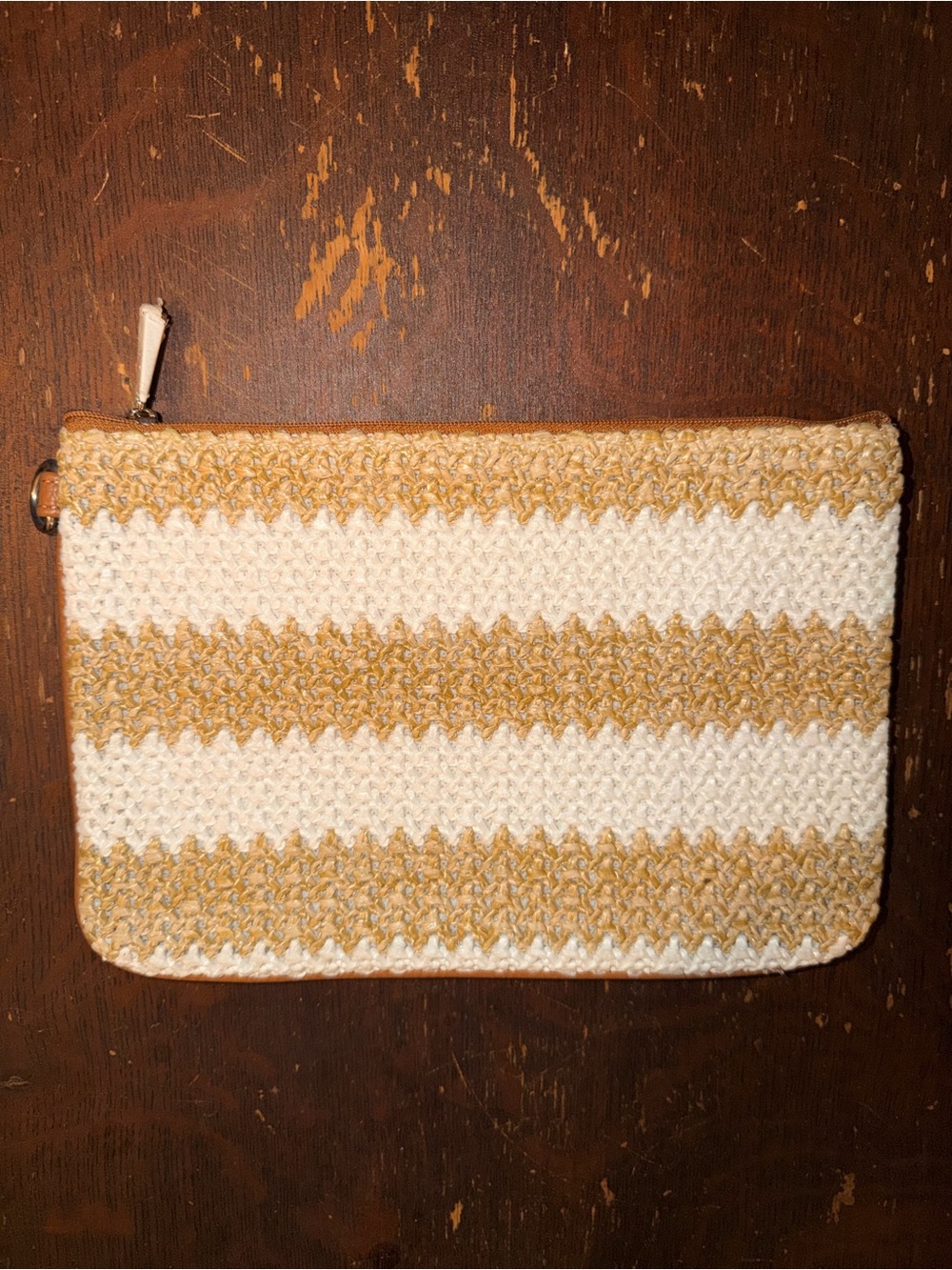 thirty-one Striped Woven Rubie Mini Zip Pouch - White & Tan